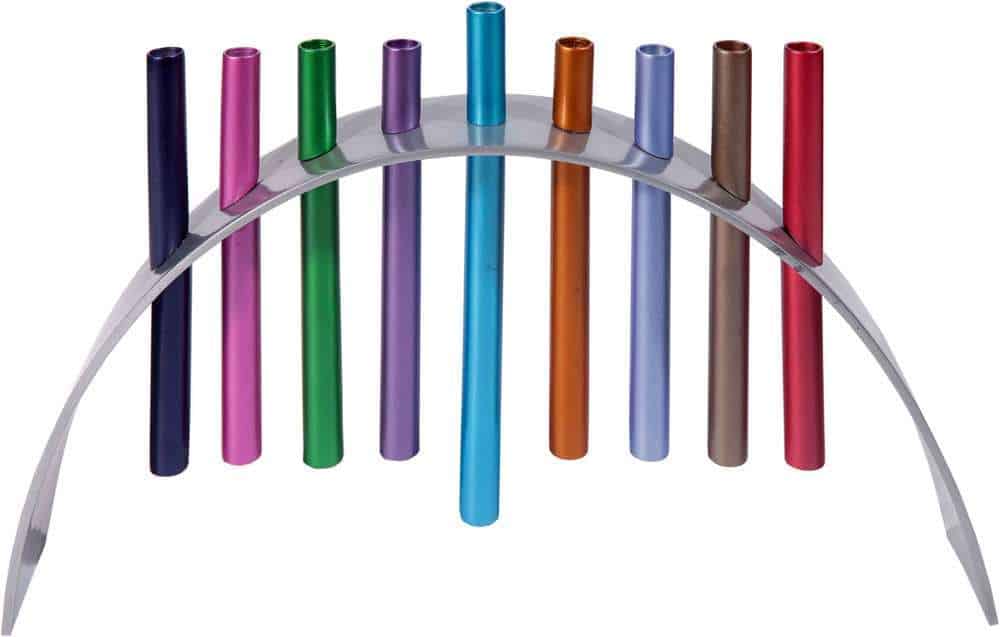 Yair Emanuel Modern Cone-Shaped Hanukkah Menorah – Colorful Aluminum Menorah For Hanukkah Celebrations